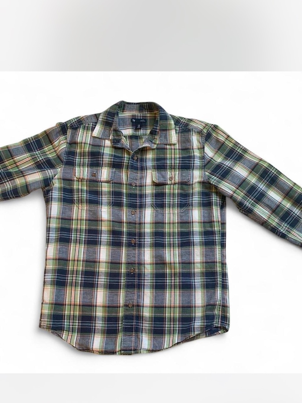 Men’s GAP Slim Fit Plaid Shirt — Green Navy Orange size M